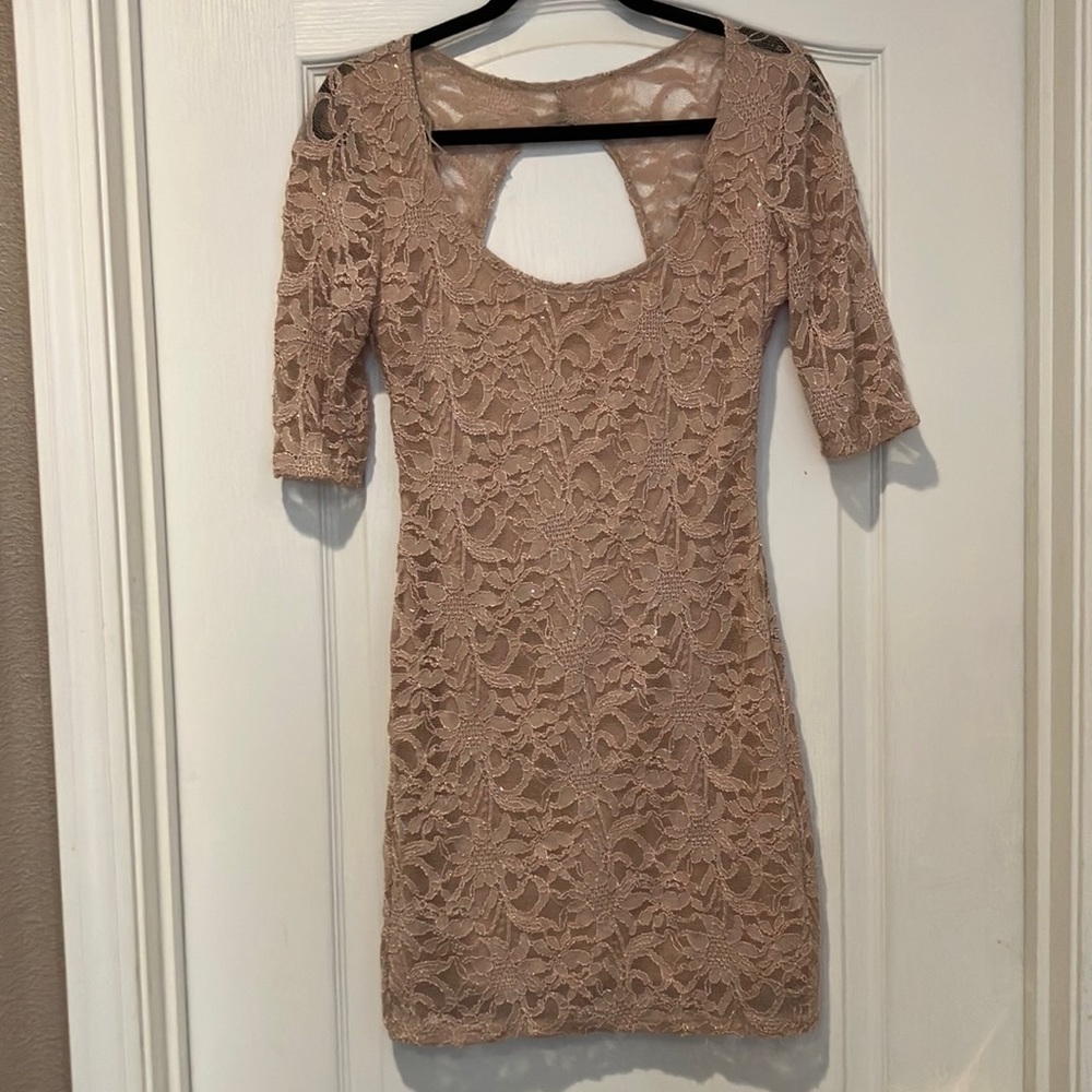 Blush lace dress with backless cutout